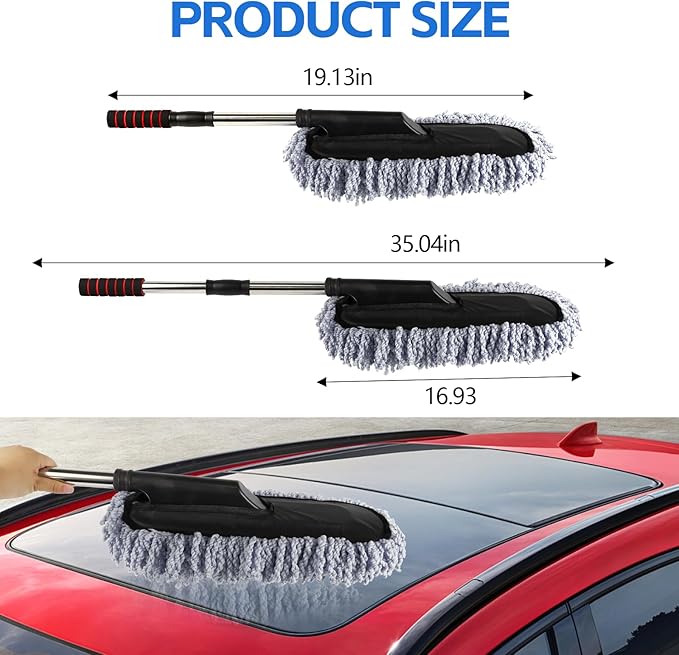 Wuyaoyao 2PCS Car Duster Set, Soft Microfiber Car Duster Interior Exterior, Scratch Free Auto Cleaning Brush with Extendable Handle, Multipurpose Dusting Tool for Auto Office Home Furniture (Gray)
