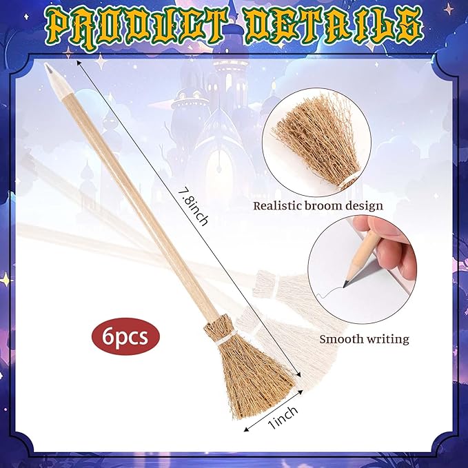 24 Pcs Magical Wizard Notepads Set Spiral Notebooks and Magic Wand Pencils Witch Broom Pencils Magical Wizard School Mini Notepads Small Pocket Journal Goodie Bag Stuffers for Wizard School Classroom Favors Supplies