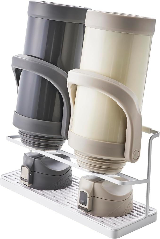 YAMAZAKI Home Tower Countertop Two Tier Bottle Drying Rack, Wide Jug Storage Stand with Drainage Tray for Kitchen Counter for Glass Metal Or Plastic Bottles - Steel