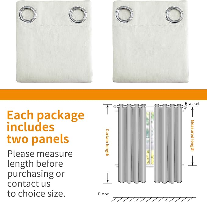 YoungsTex Ivory Linen 100% Blackout Curtains for Bedroom/Living Room - Grommet Thermal Insulated Full Room Darkening Drapes for Farmhouse/Country with White Liner, 2 Panels, 52 X 84 Inch