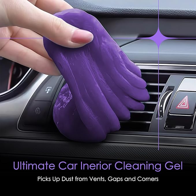 Car Cleaning Gel Detailing Putty | Car Interior Cleaner Slime for Air Vents, Dashboard & Keyboard | Auto Detailing Tool | Drawers, Window Tracks, Calculator & Tight Spaces - Purple