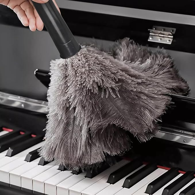 2-Pack Feather Duster Bundle: Ostrich Feather Duster (extendable from 10 to 15 inches) & Lambswool Duster (14.9 inches, Wooden Handle) - Anti-Static, Reusable, Eco-Friendly for Home, Car,