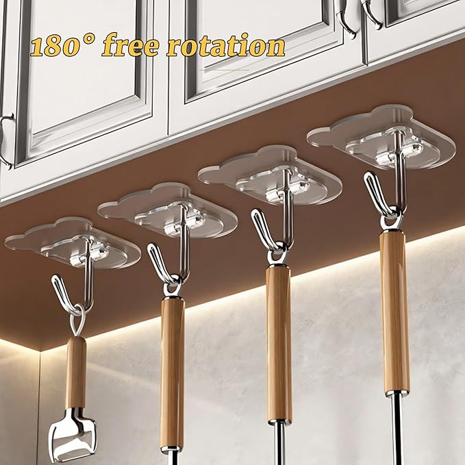10 Pcs Heavy Duty Adhesive Hooks 10lb Max - Transparent Waterproof Sticky Wall Hooks for Bathroom, Shower, Kitchen, Office - No Damage Self Adhesive Hanging for Towels, Coats, Keys & Home Decor