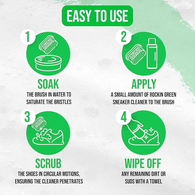 Rockin'Green Shoe Cleaning Kit - Shoe Cleaner Sneakers Solution with Brush Included - Sneaker Cleaner Kit Safe for Mesh, Nubuck, Leather, Suede - Deep Refresh Care Kit (8.8fl oz)