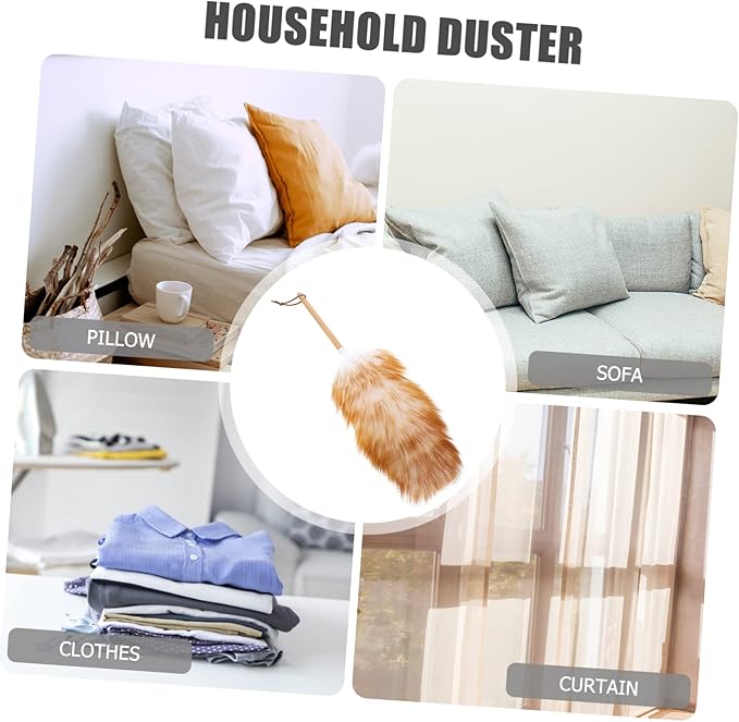 BESTonZON 1pc with Wooden Sweeper Washable Khaki and Fan Fans Bookshelves Natural Useful Home Duster High Lambswool Blinds Funiture Use Bed Household Car Dusters Wool Brush Interior Screens