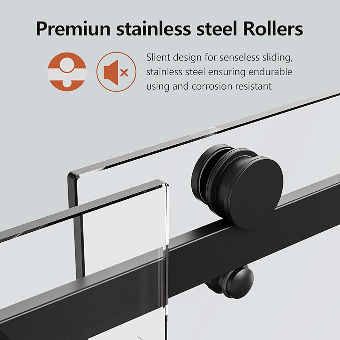 56-60" W x 74" H Frameless Shower Doors, Bathroom Single Sliding Shower Glass Doors with 5/16" (8mm) Clear SGCC Tempered Glass and Stainless Steel Handle, Reversible Installation, Matte Black