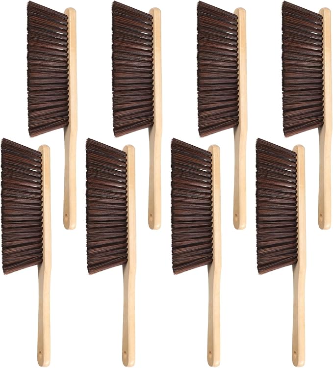 8 Psc Wooden Dust Brush Bulk Hand Broom Brush Long Handle Soft Bristle Broom for Cleaning Car Bed Sofa Fireplace Couch Clothes (Brown)