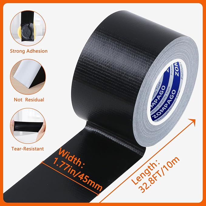 Strong Adhesive Cloth Weather Stripping Tape,1.8inx33FT,Black for Sliding Windows and Door Frames - Seal Strip for Soundproofing,Dustproof, Waterproof,and Windproof-Durable and Wear Resistant