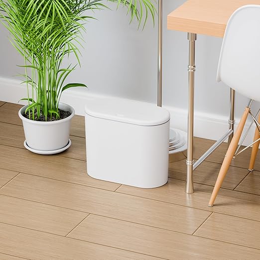 Yieach White 3.17 Gallon Slim Small Bathroom Trash Can with Lid,12L Plastic Thin Trashcans and Covered Wastebasket,Pet or Dog Proof Garbage Can for Bedroom,Rv,Dorm,Office and Lidded Bathroom Trashcan