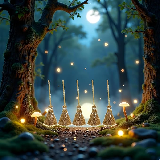 5Pcs Mini Brooms, Witch Straw Brooms, Doll House Dollhouse Accessories Props Miniature Artificial, Mini Furniture Halloween Decoration Accessory for Costume Cosplay Party, Decorations