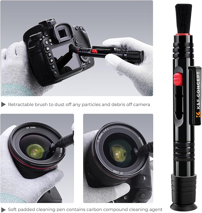 K&F CONCEPT Professional Lens Cleaning Pen with Soft Brush, Carbon Head Lens Cleaning Pen Compatible with Canon, Nikon, Pentax, Sony Digital Camera Cleaning,AR VR Glasses Cleaning