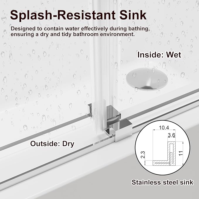 56-60" W x 60" H Double Sliding Bathtub Shower Door, 5/16" (8mm) Tempered Glass Frameless Bypass Shower Glass Door for Tub, Double Nano Coating, Pull Towel Rack (Chrome)