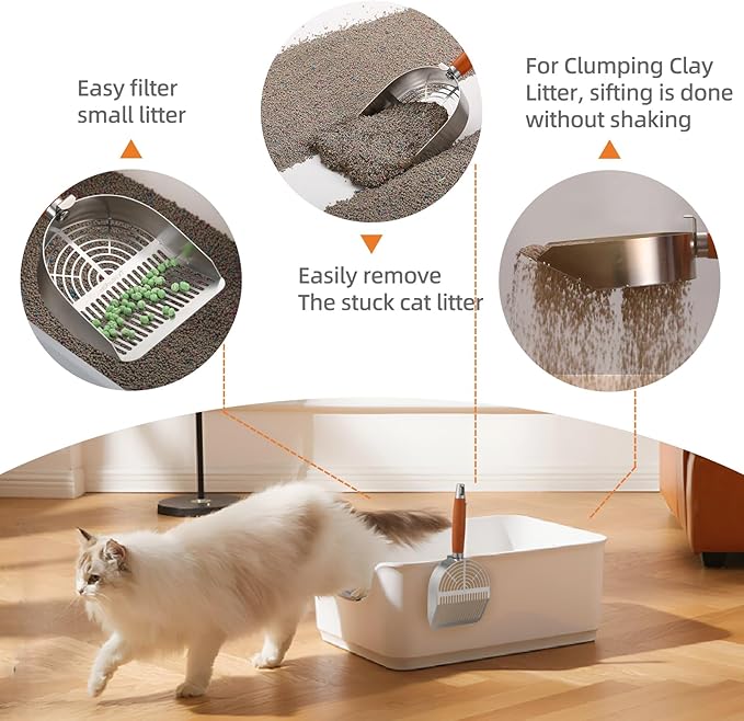 Custom Extra Thick Cat Litter Scoop Set with Holder and Broom – Heavy Duty Multi-Functional Metal Litter Scooper for Fast and Easy Litter Cleaning