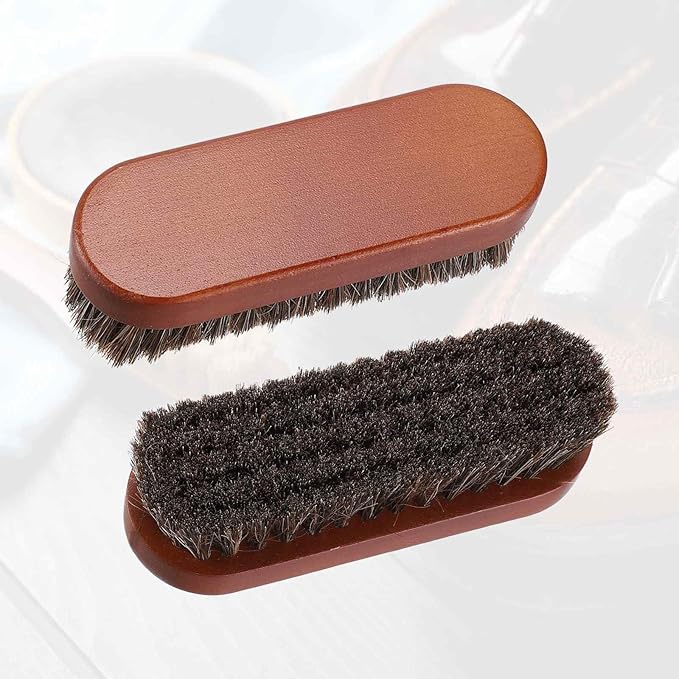HARFINGTON Shoe Cleaning Brush 5"x2" Beech Wood Horsehair Boot Polish Brushes for Leather Shoes Boots Cloth, Brown Bronze