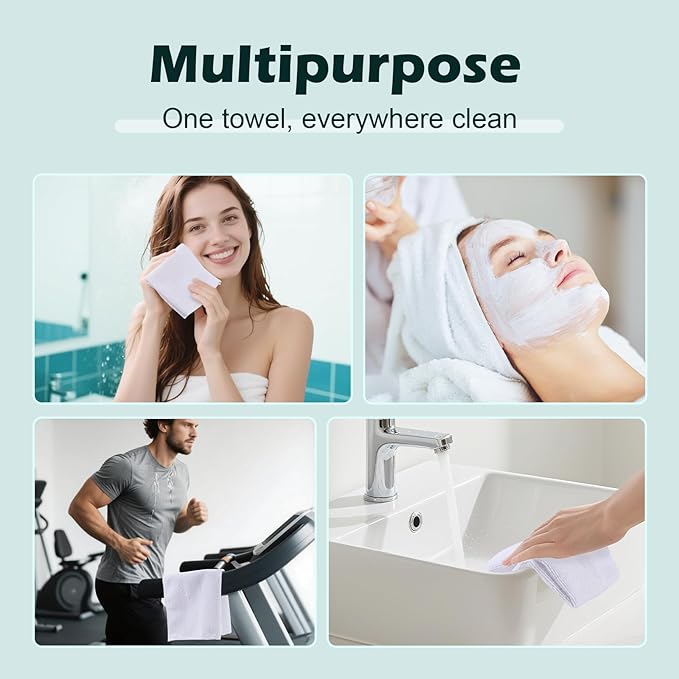 White Washcloths Bulk 50 Pack, Highly Absorbent & Quick Drying Face Towels, Premium Quality Soft Bath Towels, Multipurpose Microfiber Wash Cloths, 12x12 inches