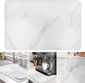 Dish Drying Mat Coffee Bar Mat for Kitchen Counter, Absorbent Dish Rack Pad Hide Stain with Non-slip Rubber Backed Coffee Accessories Fit Under Espresso Machine Maker White Marble 22.83"x14.96"