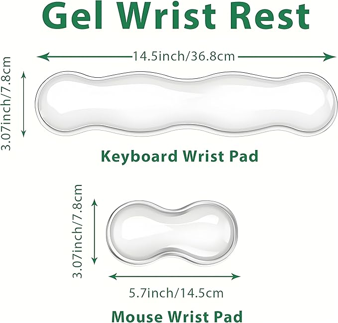 Gel Keyboard and Mouse Wrist Rest Set, Clear Silicone Ergonomic Support for Typing & Gaming Pain Relief, 2-PC Cute Wrist Rest for Office, Computer, Laptop (Clear)