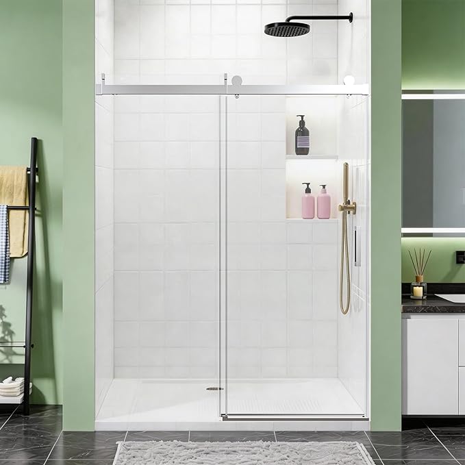 56-60" W x 76" H Frameless Soft-Close Sliding Shower Door, 3/8" (10mm) SGCC Tempered Glass, Reversible Install, Chrome Finish, Bathroom Upgrade