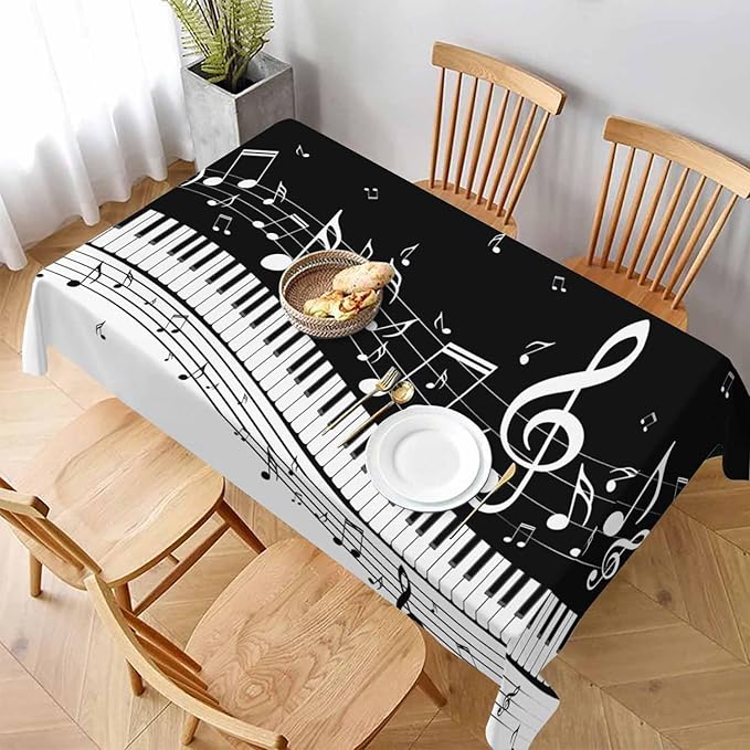 Piano Music Musical Notes Table Linens 52x70 Classical Black White Piano Keys Table Cloth Rectangle Table for Dining Kitchen Banquet Party Decorative Outdoor Picnic