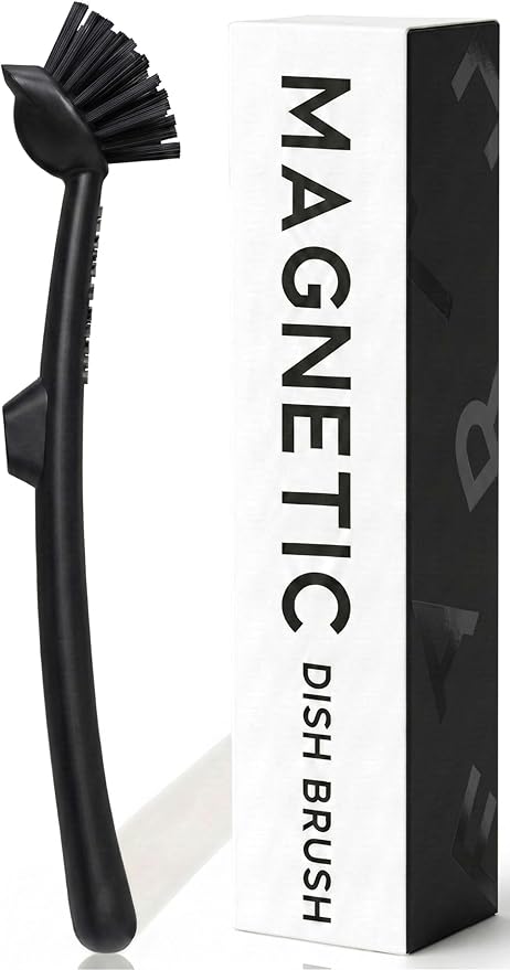 Earth & Mango Magnetic Dish Brush & Scraper, Snaps to Sink, Non-Scratch, Dishwasher Safe, Dish Scrubber – Onyx Black