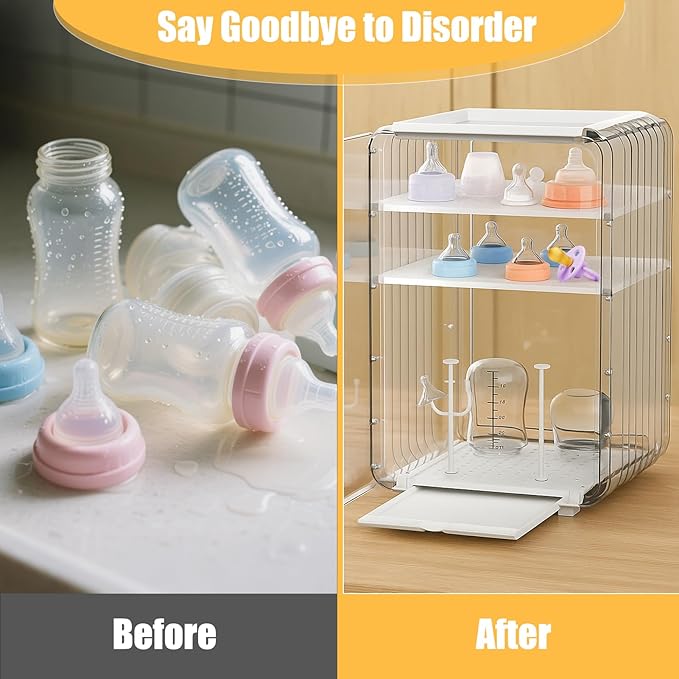Palksky Baby Bottle Organizer for Storage,Baby Bottle Drying Rack for Countertop Organizer,Clear Space-Saving