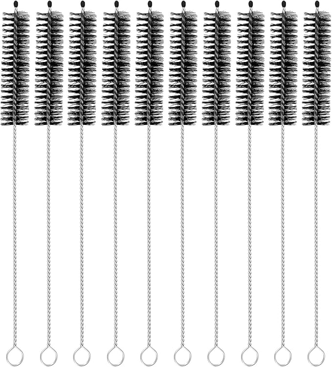 uxcell 10Pcs Drinking Straw Cleaning Brushes, 8" x 5/8" Nylon Bristles Long Straw Brush Pipe Cleaner for Washing Straws Pot Spout, Sippy Cup, Bottle and Tube (Black)