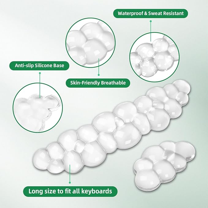 Gel Cloud Keyboard and Mouse Wrist Rest Set, Cute Ergonomic Wrist Support and Arm Support Keyboard Rest for Typing Pain Relief，Suitable for Office/Computer/Laptop/Gaming (Transparent White Set)