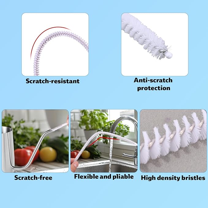4pcs Straw Cleaner Brushes for Stanley, 8mm/0.31 Inch, 10mm/0.39 Inch, 12mm/0.47 Inch Reusable Extra Long Drinking Water Cup Bottle Straw Cleaning Brush Cleaning Tools Kit Accessories (White)