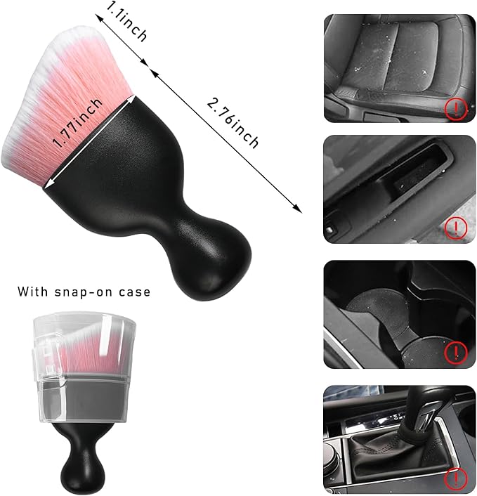 Car Interior Dust Brush, Soft Scratch Free Auto Detailing Brushes, Universal Vehicle Interior Cleaning Tool for Automotive Dashboard, Air Vents, Leather(Pink & White)