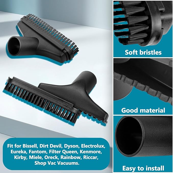 HASMX 5.5" Wide Black Vacuum Furniture Tool with Brush Strip for Dirt Devil, Electrolux, Eureka, Rainbow, Shop Vac Vacuums, Fits 1.25" Vacuum Cleaner Upholstery Tool Vac Attachment (1-Pack)