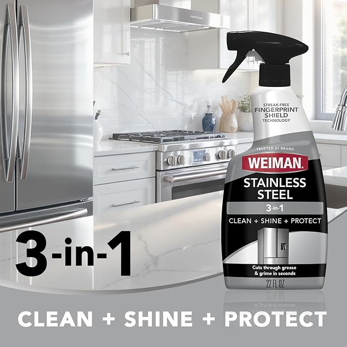 Weiman Stainless Steel Cleaner and Polish - Protects Appliances from Fingerprints, Leaves a Streak-Free Shine for Refrigerator, Dishwasher, Oven, Grill, 2 Pack With Microfiber Cloth