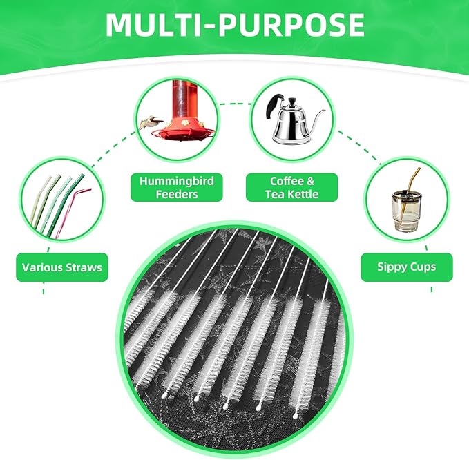 Cleaning Brushes for Reusable Drinking Straws, Set of 5, Long Wire Handle, Bottle and Straw Cleaner for Stanley Mug, Sippy Cup, Water Bottle and Tubes, Reusable and Flexible