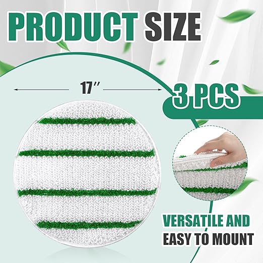 Tioncy 3 Pcs 17 Inches Synthetic Carpet Bonnet Scrubber Brush Carpet Bonnets Pads Commercial Grade Rug Scrubber Abrasion and Absorbency with Cleaning Strips