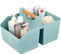 rejomiik Shower Caddy Portable with Bamboo Handle, Plastic Basket Cleaning Caddy Organizer Storage Tote for Bathroom, College, Dorm Room Essentials, Blue