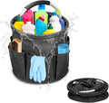 Qivine Cleaning Caddy for Cleaning Supplies, 17L Cleaning Supply Caddy with Handle Foldable Cleaning Supplies Organizer Bucket Tool Bag Organizer Cleaning Products Organizers for Home, Garden (Black)
