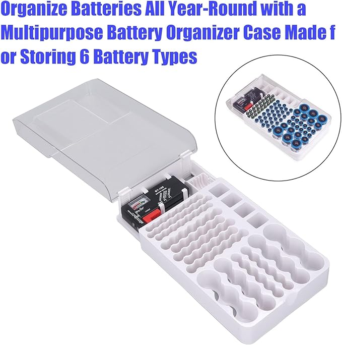 Battery Organizer Storage Case with Tester,Clear Lid Battery Storage Organizer,Holds 93 Batteries Battery Storage Box Battery Carrying Case（Batteries are Not Included）