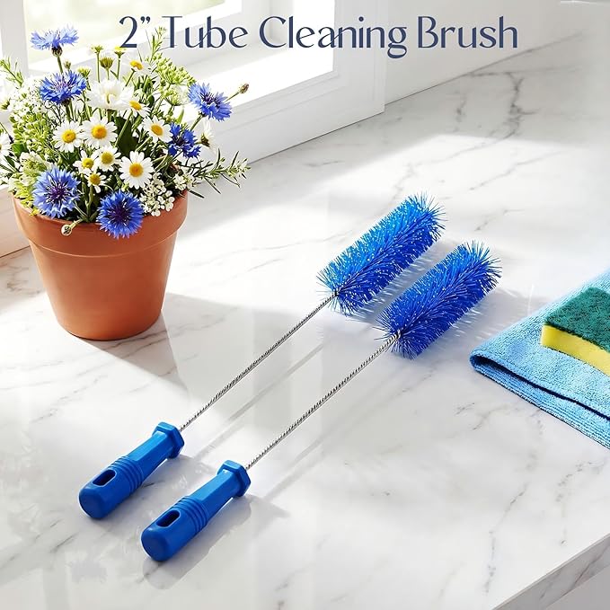 Baderke 2 Pieces Drain Brush Pipe Cleaning Blue Tube Brushes 19.7 Inch Plastic Shower Pipe Flexible Cleaning Tool(19.7 x 2 Inch)