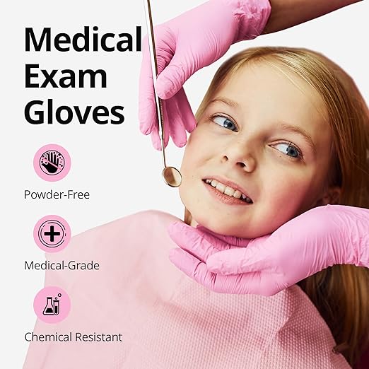 Nitrile Disposable Gloves - Medical Exam Gloves, Latex-Free, Pink, Powder-Free, 50-ct Box (Small)