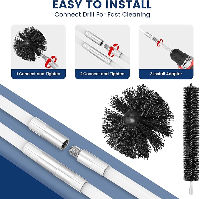 HOKLNUSE Dryer Vent Cleaner Kit Ducts Cleaning Kit for Dryer Air Duct HVAC Vent Fireplace Chimney Pellet Stove Gutter Downspout Dryer Vent Lint Removers with 1.5"&4" Brush Heads (35Feet)