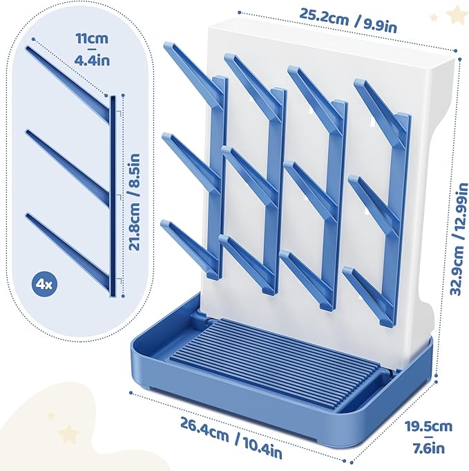 Dayacoco Baby Bottle Drying Rack, Space Saving Vertical Bottles Dryer Holder, Standing Bottle Drying Rack for Countertop Kitchen Organize Bottles, Brushes, Baby Accessories (Blue)
