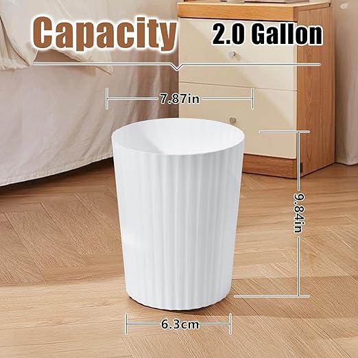 Trash Can - Small Waste basketbin - 2 Gallon- for Office,Home,Bathroom,Kitchen - White