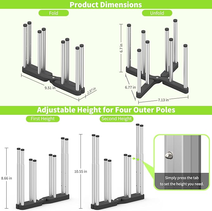 Retractable Bottle Drying Rack, Foldable Baby Bottle Drying Rack, Collapsible Draining Rack for Reusable Bag, Cutting Board, Mason Jars, Mugs, Glass, Cup, and Sports Bottle