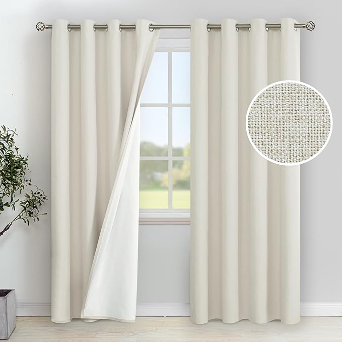YoungsTex Linen Blackout Curtains 84 Inches Length for Living Room, Thermal Insulated Black Out Drapes with Grommet Privacy Energy Saving for Bedroom, 2 Panels, 52 X 84 Inch