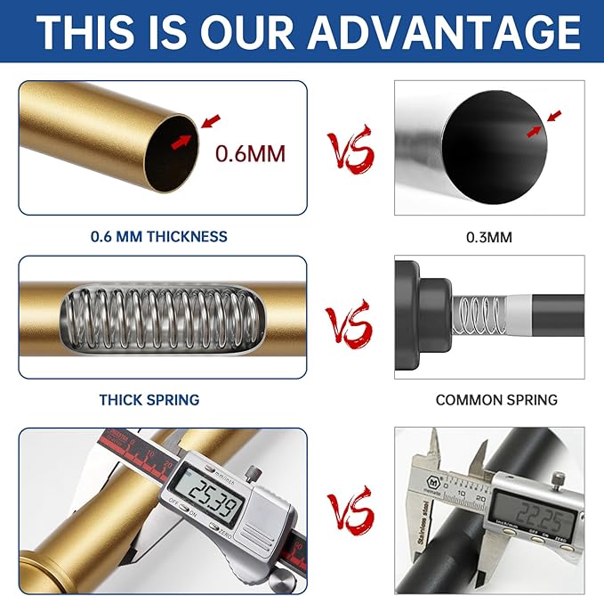 BRIOFOX Industrial Shower Curtain Rod - 2-in-1 Design Tension Curtain Rod - Rustproof Non-Slip 43 to 72 Inch Metal Steel, Frosted Gold Painted Window Curtain Rod