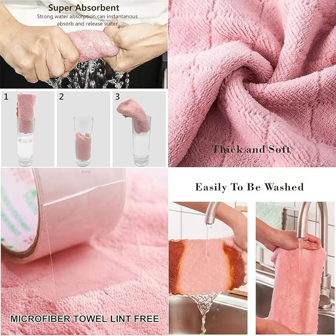 20 Pack Kitchen Dish Cloths Dish Towels, Super Soft and Absorbent Coral Fleece Cloth, Coral Velvet Microfiber Cleaning Cloth, Nonstick Oil Washable Fast Drying Dish Rags for Clean Table, Dish, Glass.