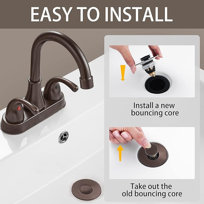 Fransiton Bathroom Sink Stopper, 1.1-1.77 Inch Basin Pop Up Sink Drain Stopper, Anti Clogging Drain Plug with Detachable Hair Catcher, Dark Bronze