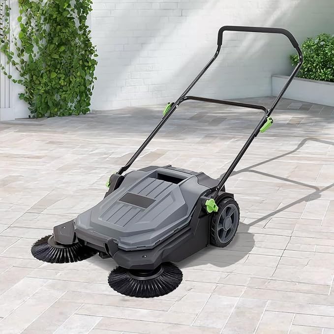 Walk-Behind Hand Push Floor Sweeper, 25.6" Sweeping Width Floor Sweeper Manual Non-Electric, 5-Gallon Waste Container, Angle & Height Adjustable Folding Handle for Walkway, Yard, Garage, Patio (25.6")