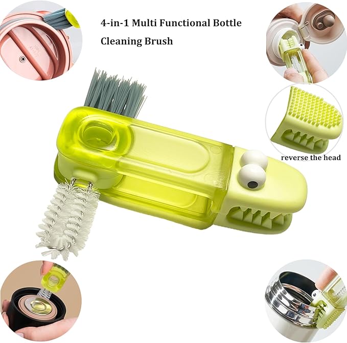 3Pcs 4-in-1 Bottle Cleaning Brush Set, Cup Lid Cleaner and 3pcs Tube Brush Kit, Home Kitchen Crevice Cleaning Tools Straw Cleaning Brush for Sippy Cup, Tumbler, Drinking Straw