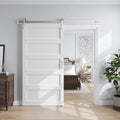SmartStandard 42x96 inch White Barn Door with 7FT Brushed Nickel Sliding Door Hardware Track Kit Included, Solid MDF Slab, Waterproof PVC Surface, 5-Panel, Suitable for Openings up to 40in x 94in