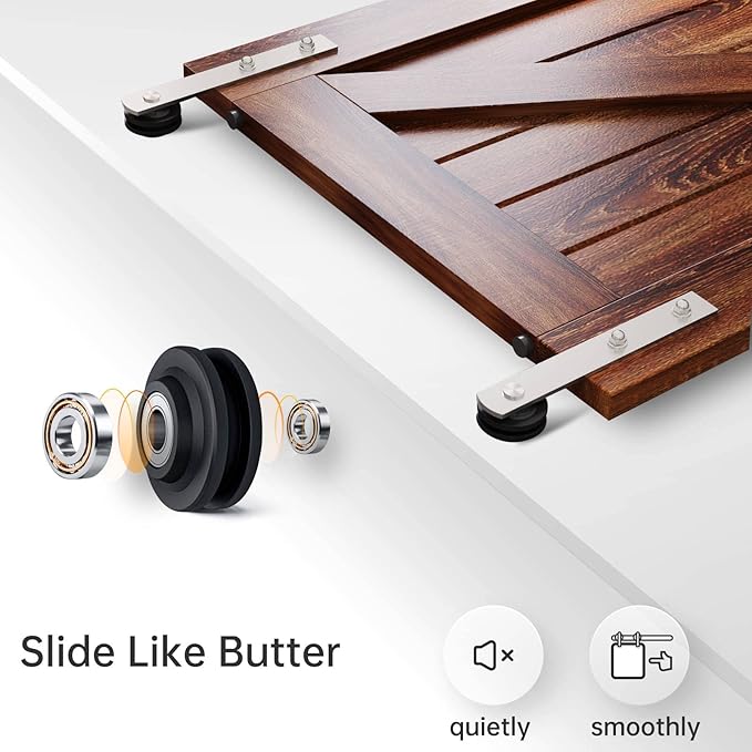 EaseLife 5 FT Brushed Nickel Sliding Barn Door Hardware Track Kit,Straight Pulley,Heavy Duty,Slide Smoothly Quietly,Easy Install (5FT Track Kit for 26"~30" Wide Single Door)